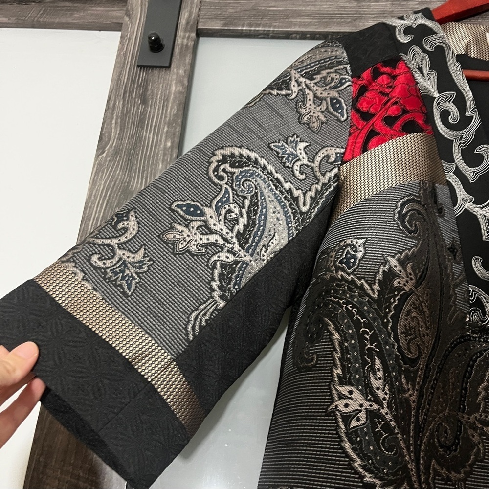 Chico's Patchwork Embroidered Paisley Open Front Jacket Wearable Art Statement - Picture 4 of 13